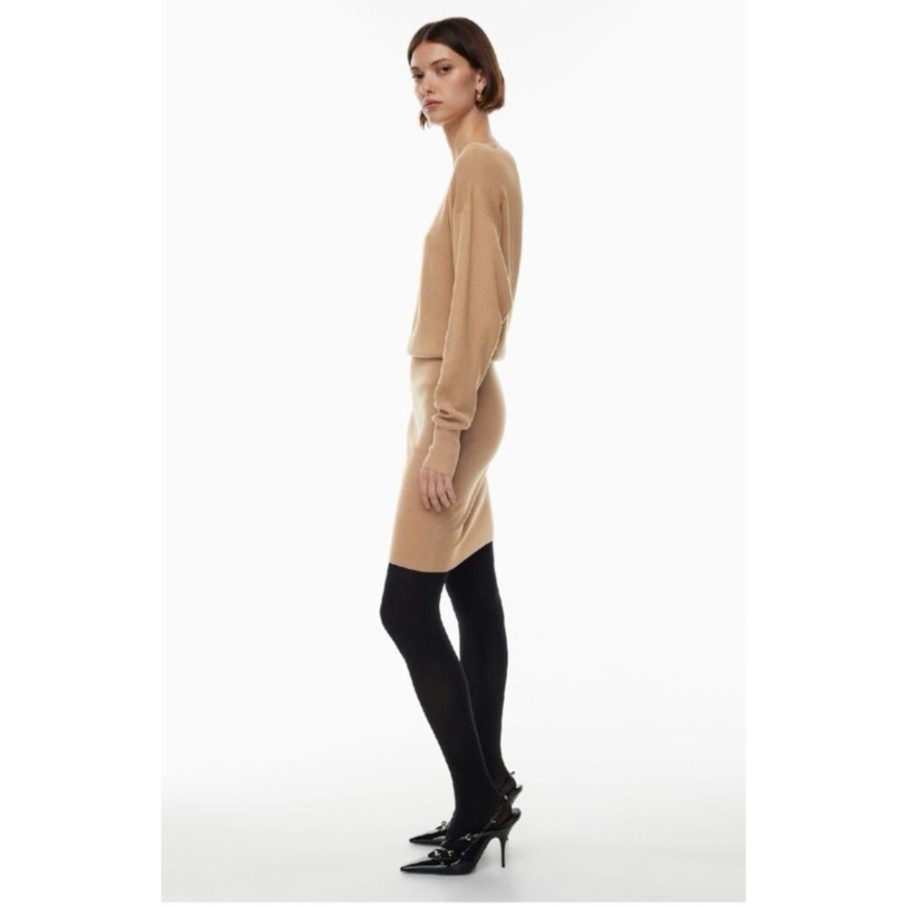 Aritzia Babaton Continent Dress S Gold Camel Boat Neck Dolman Knit Sweater Mini - Picture 12 of 16